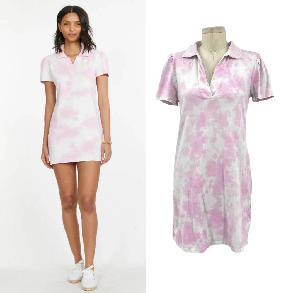 Generation Love Merlynn Tie Dye Polo T-Shirt Dress Pink White Tie Dye Medium